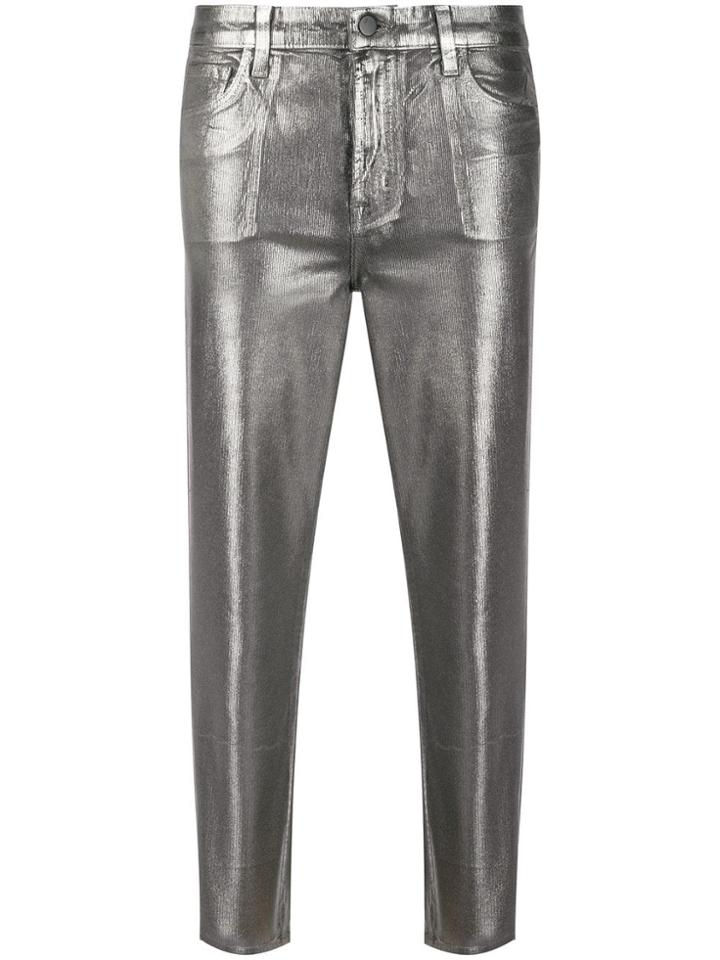J Brand Metallic-effect Cropped Trousers - Grey