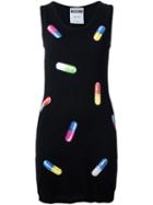 Moschino Pill Print Fitted Dress, Women's, Size: 40, Black, Virgin Wool