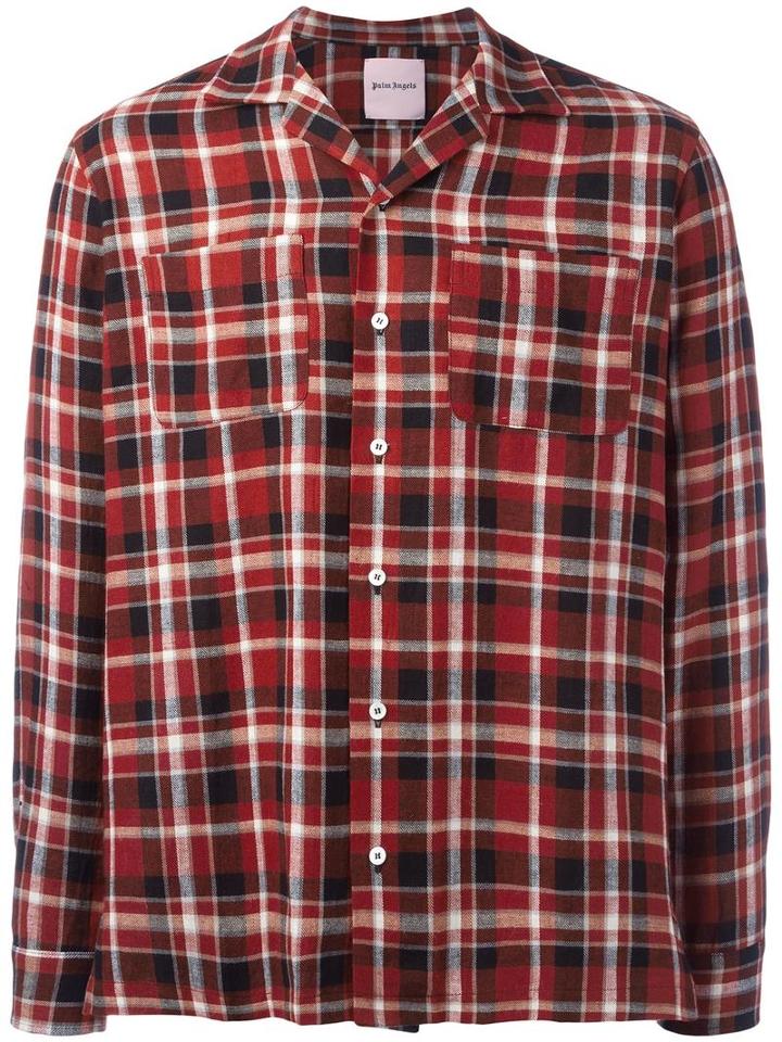 Palm Angels Chest Pocket Plaid Shirt, Men's, Size: 48, Red, Linen/flax/cotton