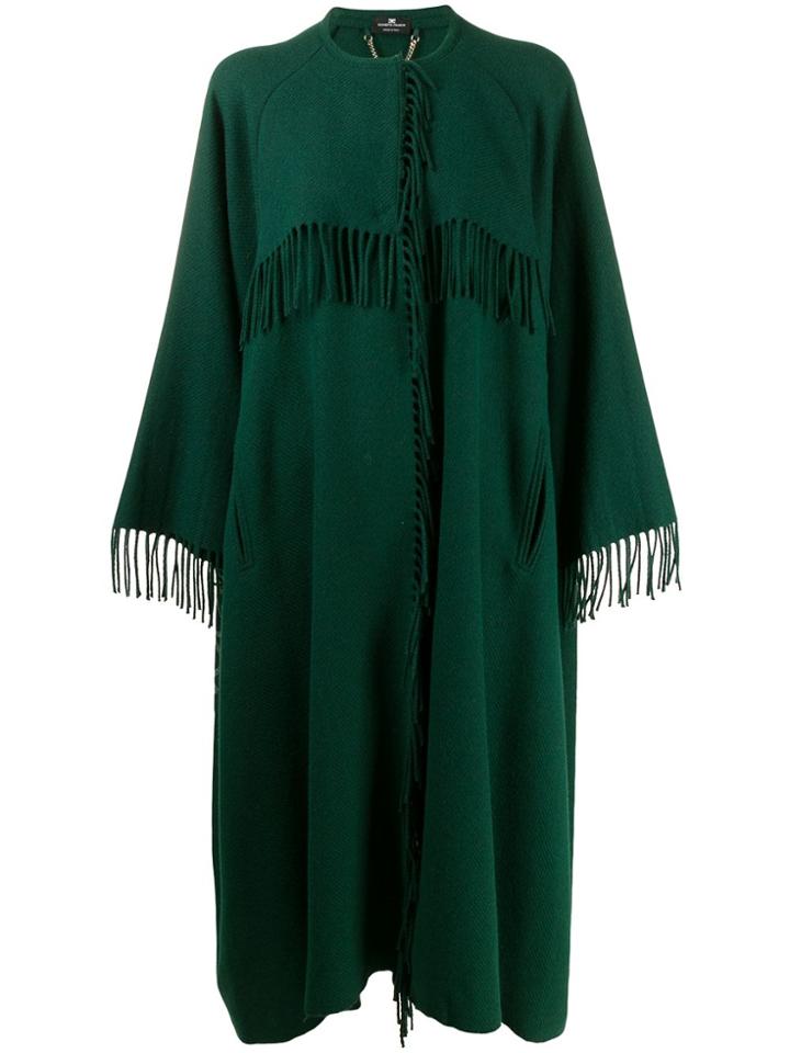 Elisabetta Franchi Fringed Oversized Midi Coat - Green