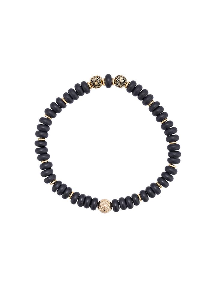 Nialaya Jewelry Rondelle Matte Onyx And Gold Plated Beaded Bracelet -