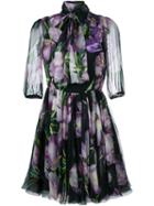 Dolce & Gabbana Tulip Print Sheer Dress, Women's, Size: 38, Black, Silk/cotton/polyamide