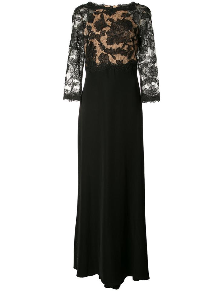 Tadashi Lace Panel Gown Dress, Women's, Size: 8, Black, Polyester/nylon