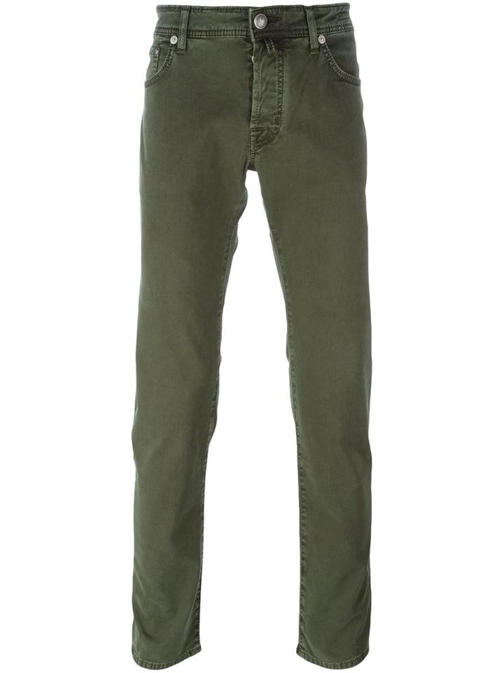Jacob Cohen Straight Leg Trousers, Men's, Size: 36, Green, Cotton/modal/spandex/elastane