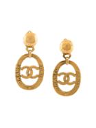 Chanel Vintage Logo Plaque Clip On Earrings