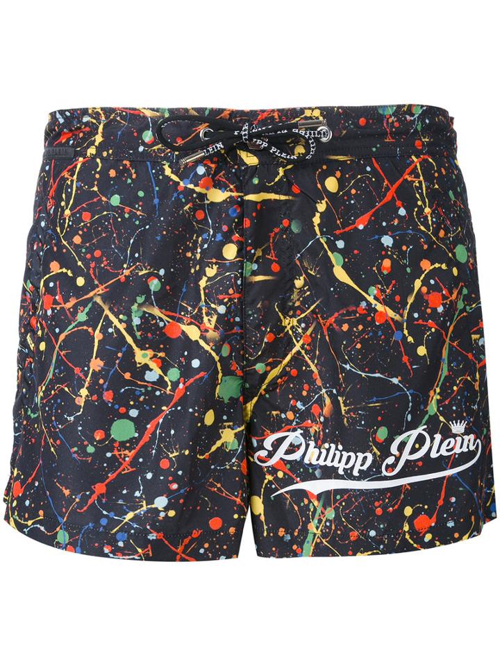 Philipp Plein - Paint Splat Swim Shorts - Men - Polyester - S, Black, Polyester