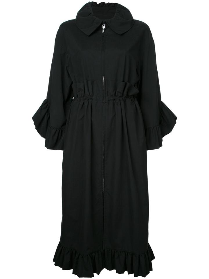 Goen.j Ruffle Trim Coat - Black