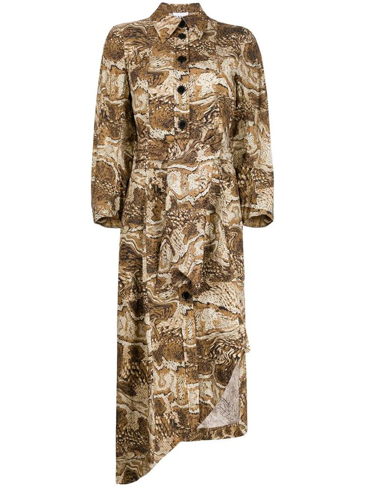 Ganni Printed Shirt Dress - Brown