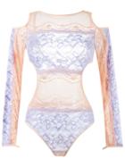 Janiero Lace Bodysuit, Women's, Size: Medium, Pink/purple, Elastodiene/polyamide