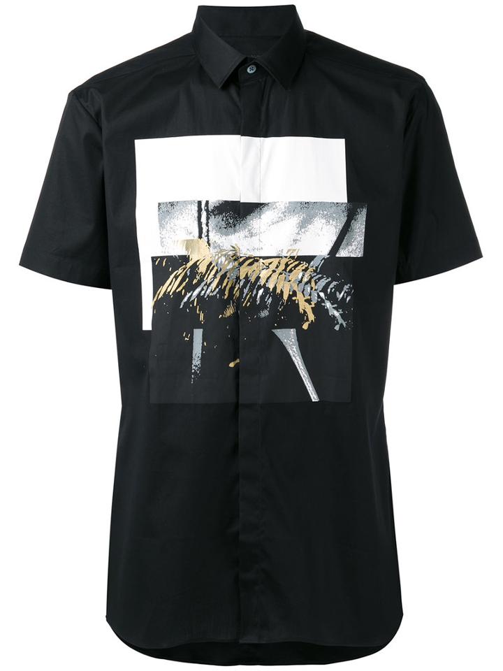 Les Hommes Shortsleeved Printed Shirt, Men's, Size: 52, Black, Cotton/spandex/elastane