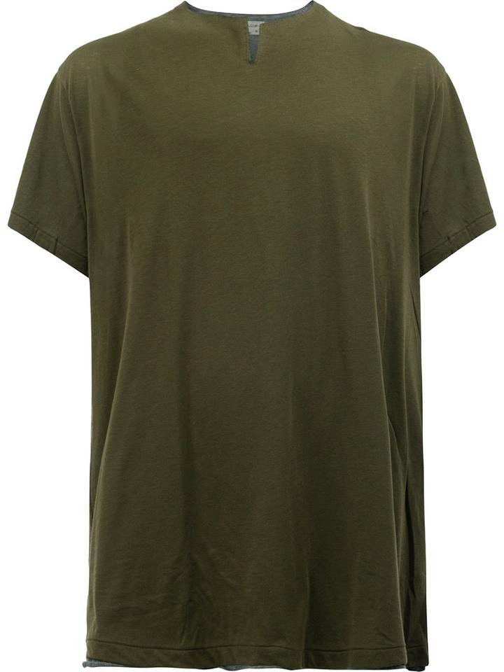 Yohji Yamamoto Slit Neck T-shirt, Men's, Size: 3, Green, Cotton/silk/rayon