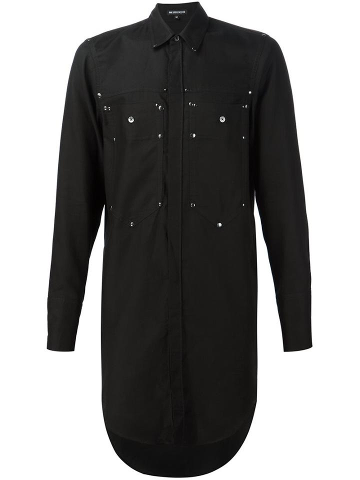 Ann Demeulemeester Long Patch Pocket Shirt, Men's, Size: Large, Black, Cotton