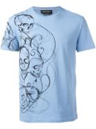 Alexander Mcqueen Skull Print T-shirt, Men's, Size: Medium, Blue, Cotton
