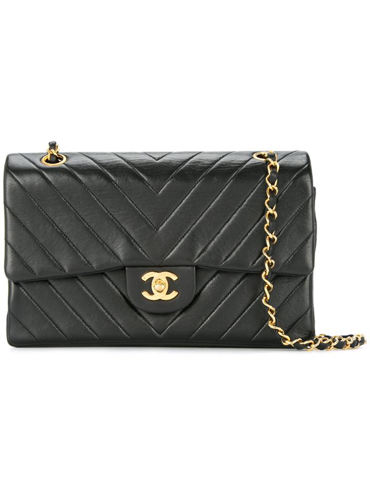 Chanel Vintage V-stitch Quilted Shoulder Bag - Black