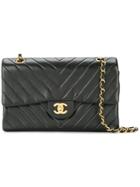 Chanel Vintage V-stitch Quilted Shoulder Bag - Black