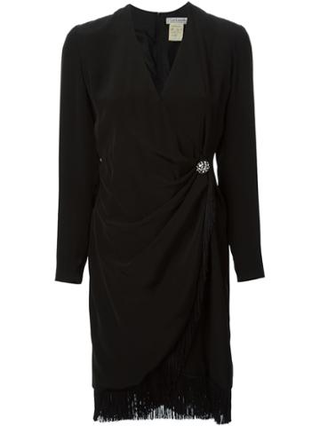 Guy Laroche Vintage Fringed Wrap Dress, Women's, Size: 36, Black
