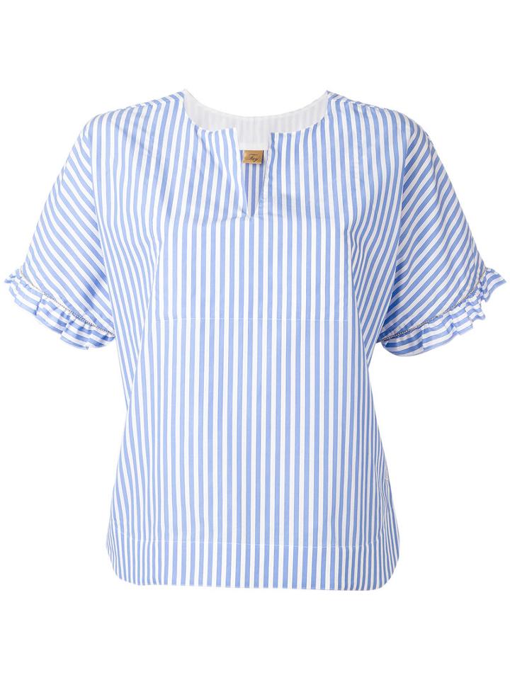 Fay Striped Ruffle Trim Blouse, Women's, Size: Large, Blue, Cotton