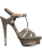 Saint Laurent Tribute Sandals, Women's, Size: 38.5, Green, Suede/leather