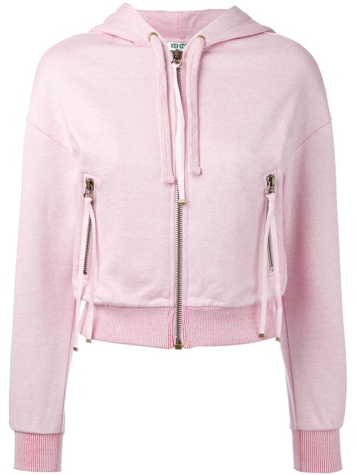 Kenzo - Embroidered Logo Zip Front Hoodie - Women - Cotton/nylon/polyester - M, Pink/purple, Cotton/nylon/polyester