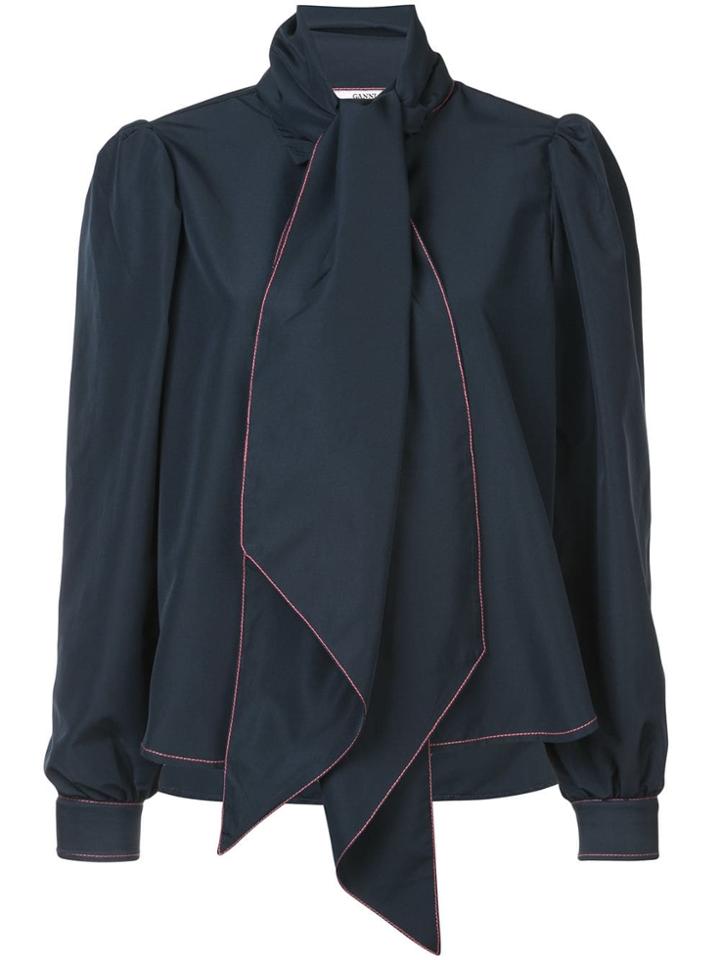 Ganni Pussybow Long Sleeved Blouse - Blue