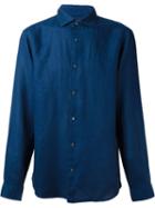 Michael Kors - Cutaway Collar Shirt - Men - Linen/flax - L, Blue, Linen/flax