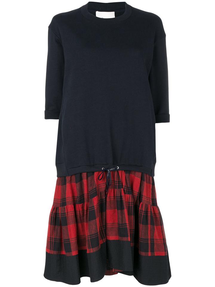 3.1 Phillip Lim - Check Hem Sweatshirt Dress - Women - Cotton - M, Blue, Cotton