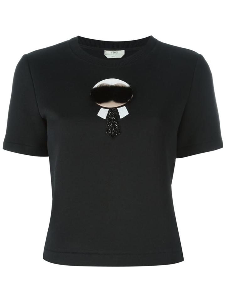 Fendi 'karlito' T-shirt, Women's, Size: 44, Black, Silk/cotton/polyamide/crystal
