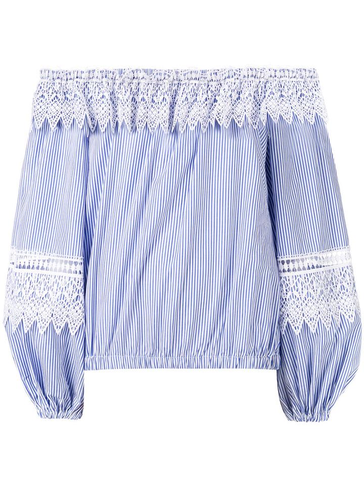 Forte Couture Striped Off Shoulder Blouse, Women's, Size: 40, Blue, Cotton/polyester