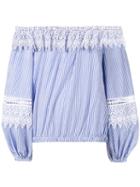 Forte Couture Striped Off Shoulder Blouse, Women's, Size: 40, Blue, Cotton/polyester