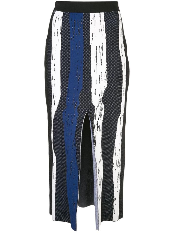 Derek Lam Knit Brush Stroke Jacquard Skirt With Front Slit - Blue