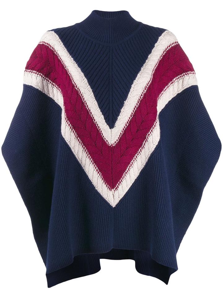 See By Chloé Chevron Stripe Knit Poncho - Blue