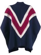 See By Chloé Chevron Stripe Knit Poncho - Blue