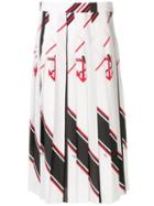 Msgm Pleated Nautical Print Skirt - White