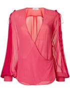Capucci V-neck Flared Blouse - Pink & Purple