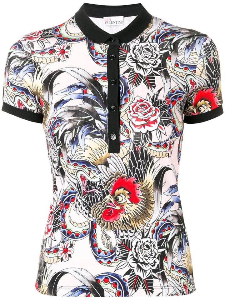 Red Valentino Tattoo Print Polo Top - Pink