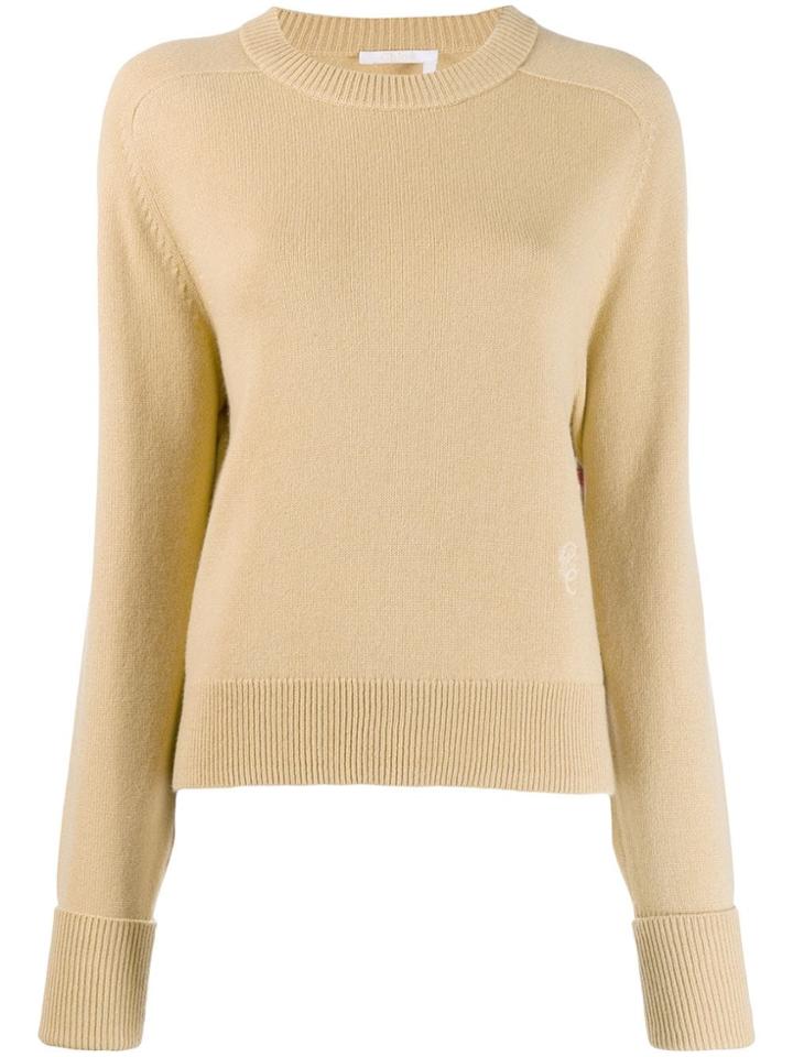 Chloé Cashmere Embroidered Logo Knitted Sweater - Neutrals