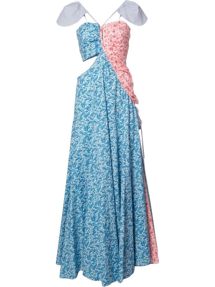 Rosie Assoulin Shoulder Caps Bicolour Dress, Women's, Size: 4, Blue, Cotton