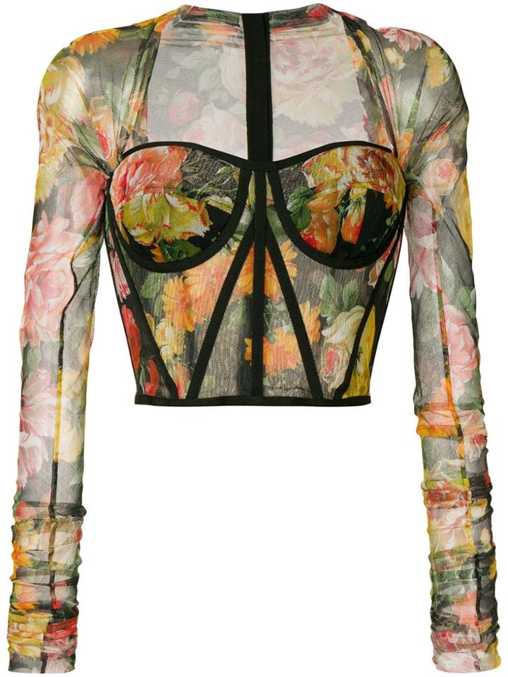 Dolce & Gabbana Floral Print Bustier Top - Black