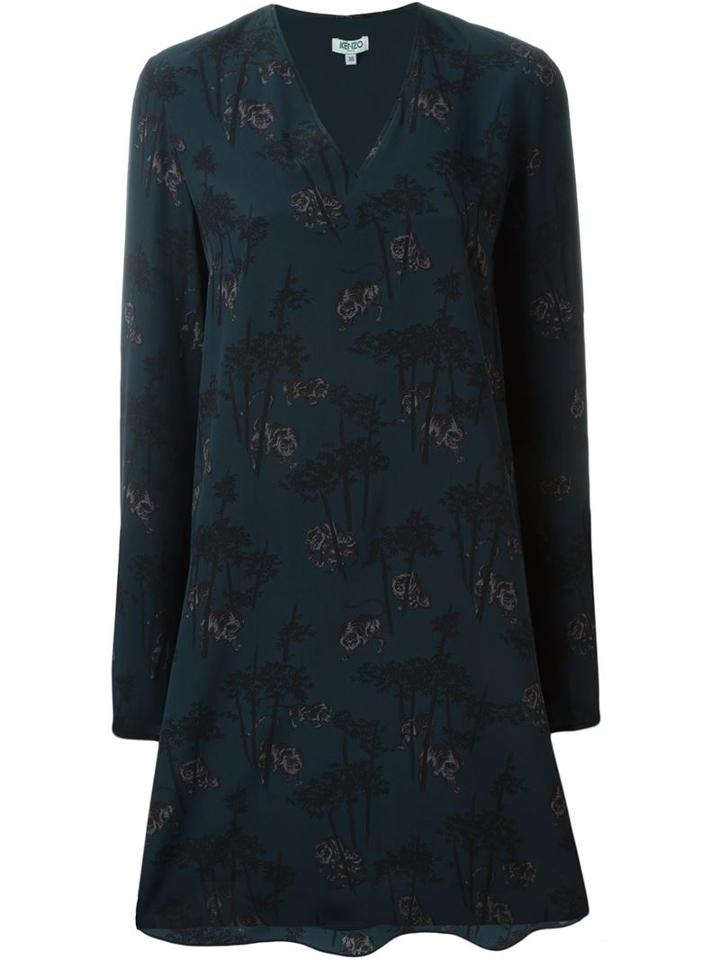 Kenzo 'bamboo Tiger' Dress, Women's, Size: 38, Blue, Silk