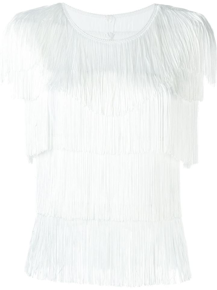 Norma Kamali Layered Fringed Blouse, Women's, Size: Xs, White, Polyester/spandex/elastane