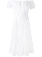 Blumarine - Frill Bardot Dress - Women - Polyester - 46, White, Polyester