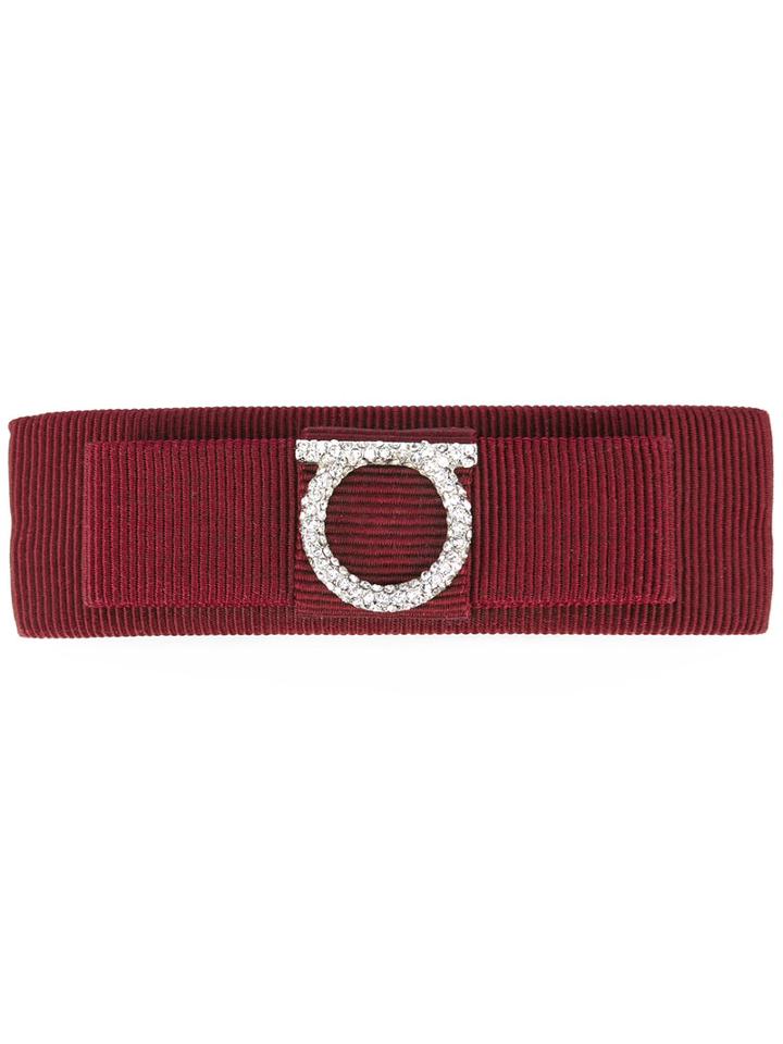 Salvatore Ferragamo Gancio Bow Hair Clip, Women's, Red, Silk/cotton/brass/swarovski Crystal