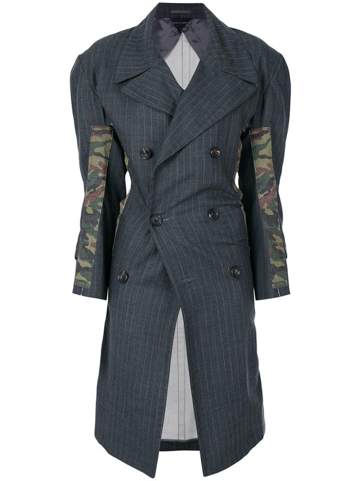 Comme Des Garçons Vintage Camouflage Detail Pinstriped Coat - Grey