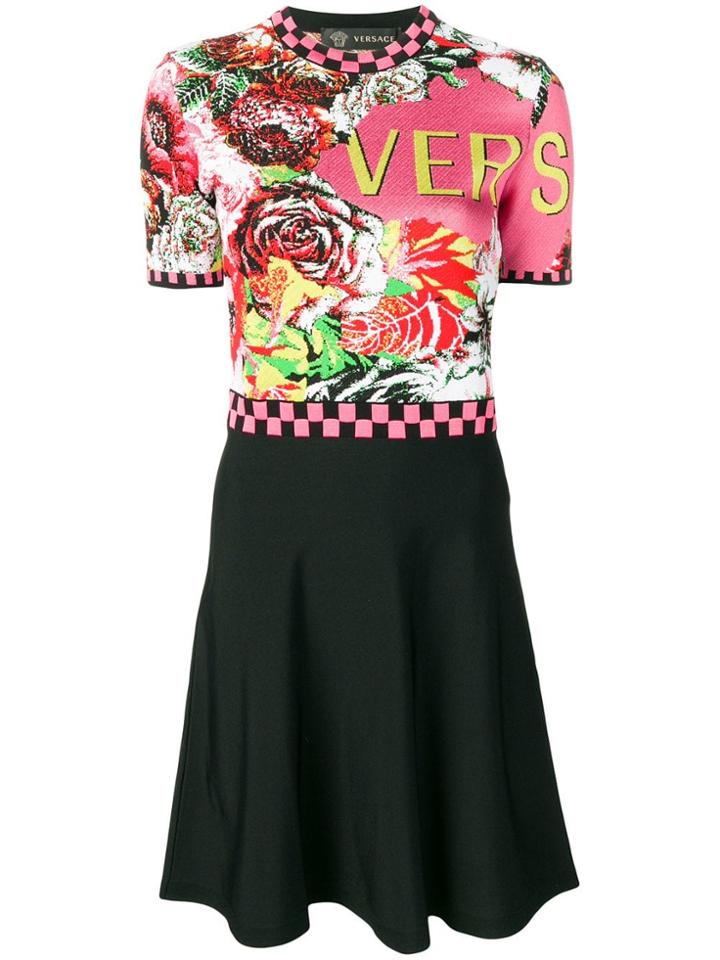 Versace Floralmania Print Skater Dress - Pink