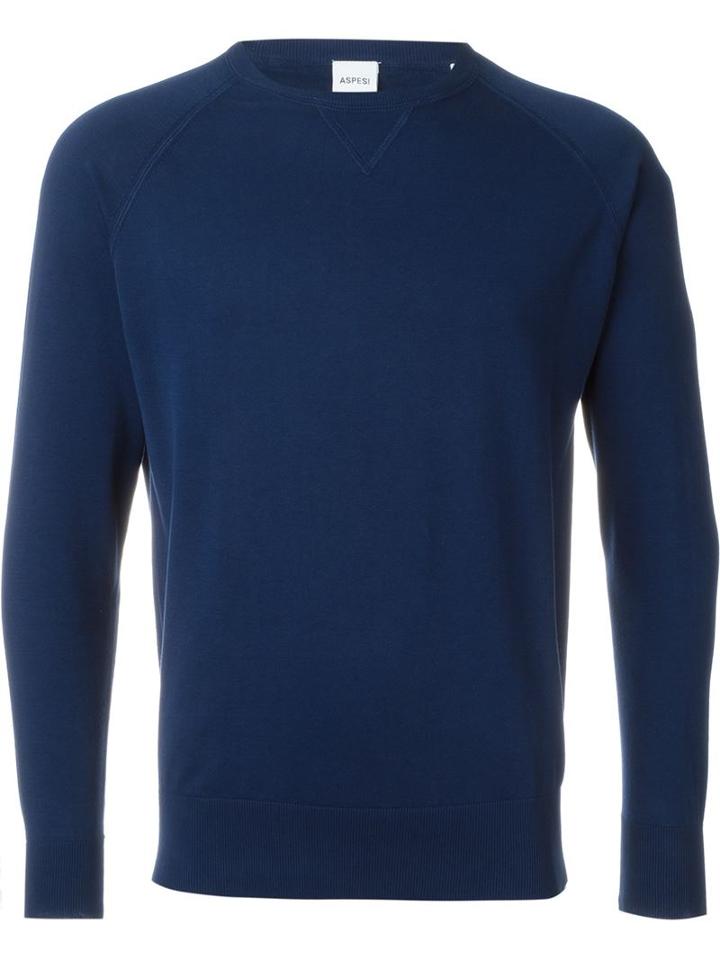 Aspesi Crew Neck Sweater, Men's, Size: 50, Blue, Cotton