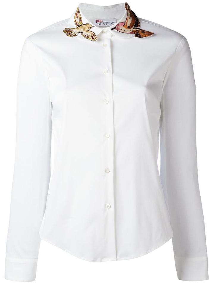 Red Valentino Collar Bird Patch Shirt, Women's, Size: 40, White, Cotton/polyamide/spandex/elastane/silk
