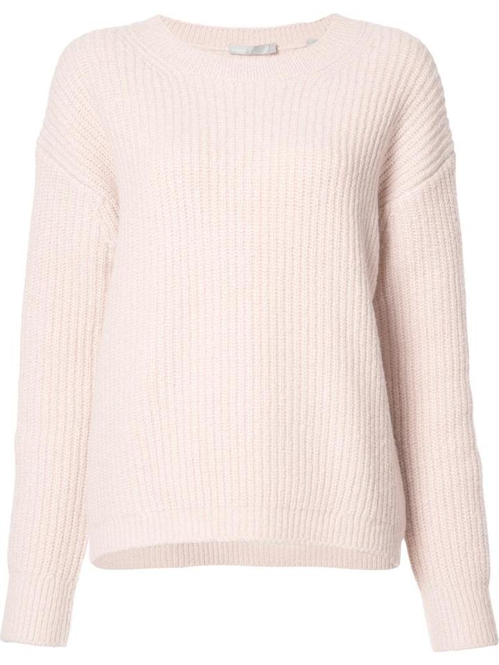 Vince Crew Neck Ribbed Jumper, Women's, Size: Medium, Pink/purple, Silk/polyamide/cashmere/wool