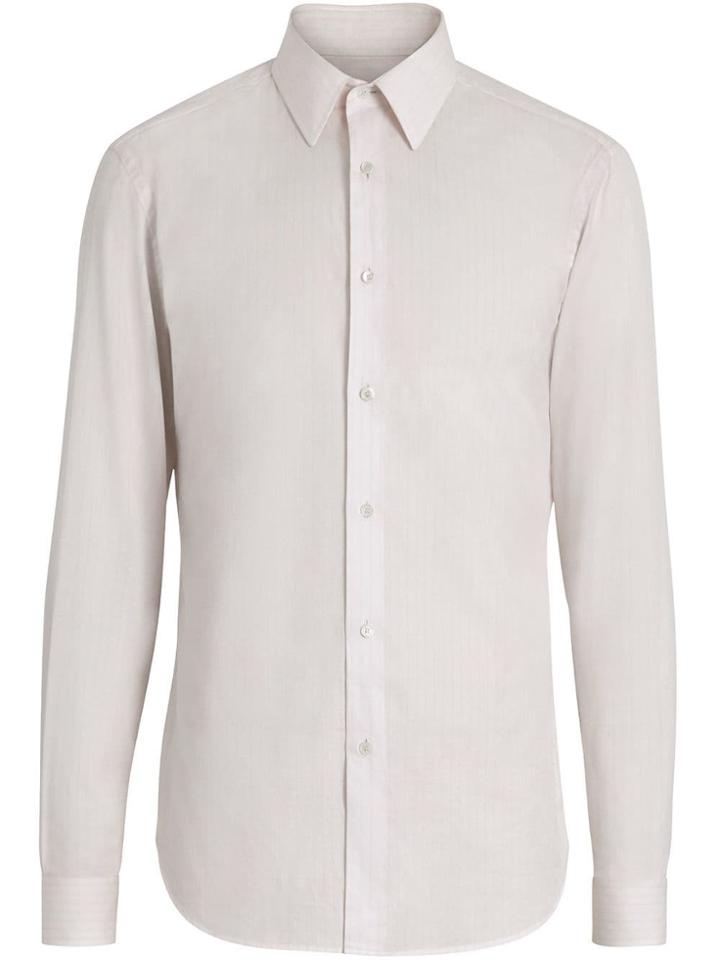 Burberry Slim Fit Striped Cotton Poplin Dress Shirt - White