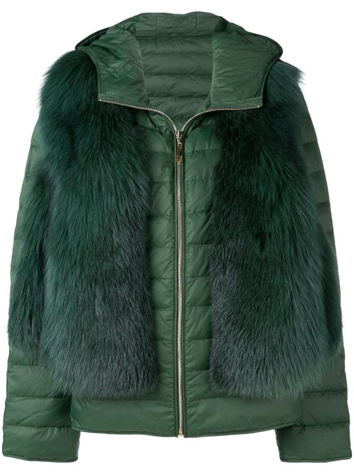 Liska Fox Fur Padded Hooded Jacket - Green