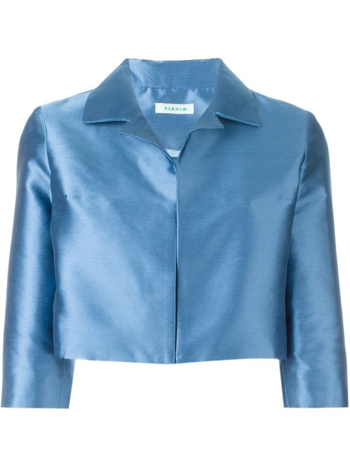 P.a.r.o.s.h. Cropped Jacket, Women's, Size: Medium, Blue, Silk/polyester